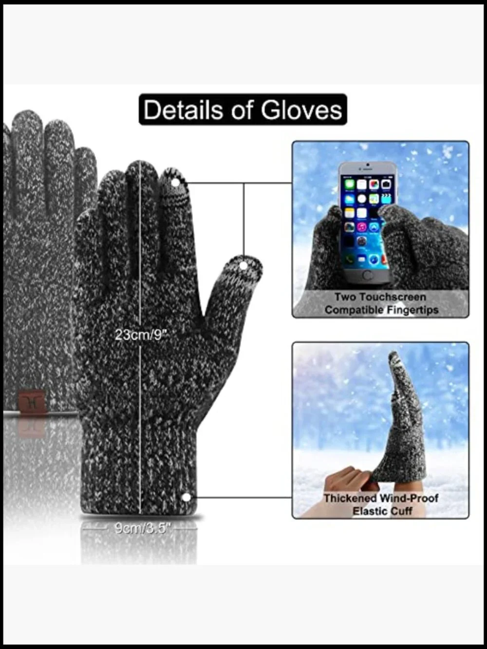 Winter Knitted Beanie Hat Long Scarf Touch Screen Gloves Set for Women